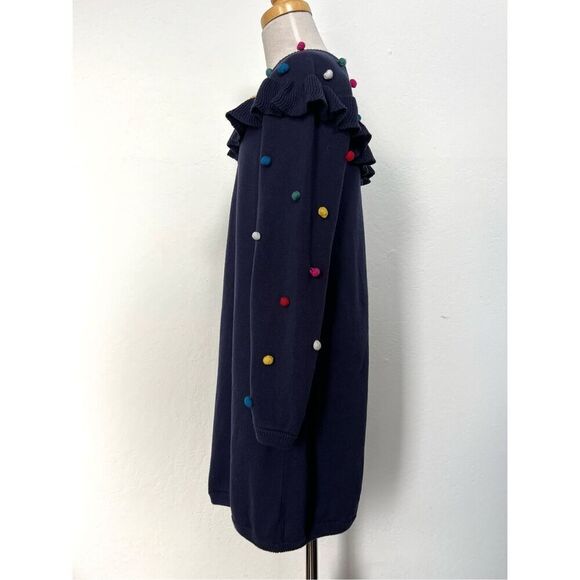 Hanna Andersson Girls 8 (130) Navy Multicolored Pom Pom Cotton Sweater Dress - Picture 3 of 8